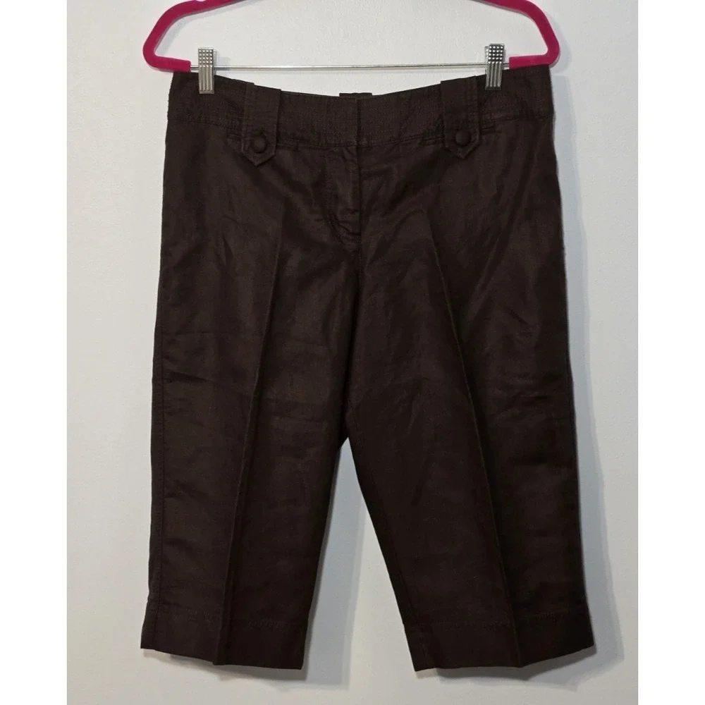 Ann Taylor Petites Chocolate Brown Linen‎ Cotton Capris Size 10P